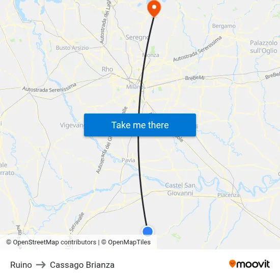 Ruino to Cassago Brianza map
