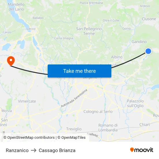 Ranzanico to Cassago Brianza map