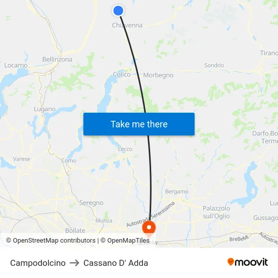 Campodolcino to Cassano D' Adda map