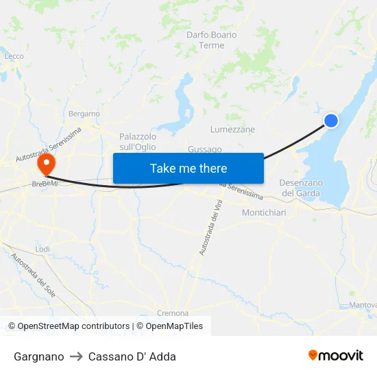 Gargnano to Cassano D' Adda map