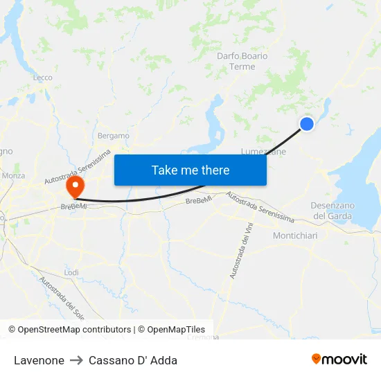 Lavenone to Cassano D' Adda map
