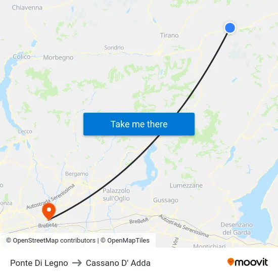 Ponte Di Legno to Cassano D' Adda map