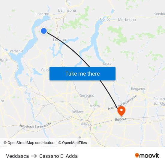 Veddasca to Cassano D' Adda map