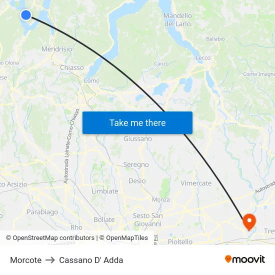 Morcote to Cassano D' Adda map