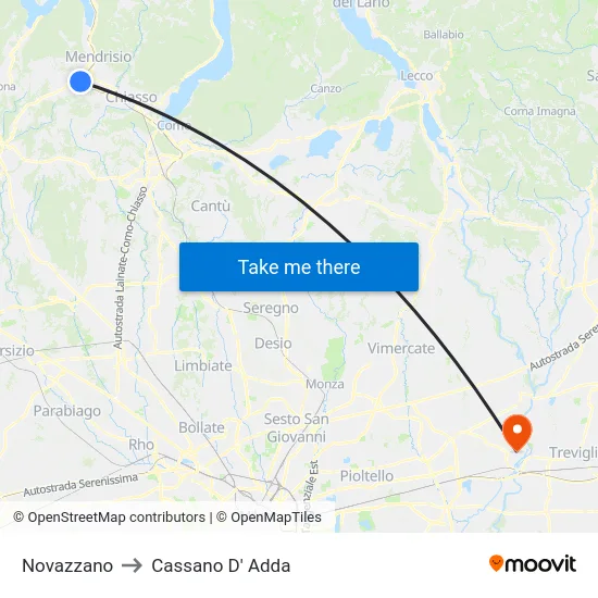 Novazzano to Cassano D' Adda map