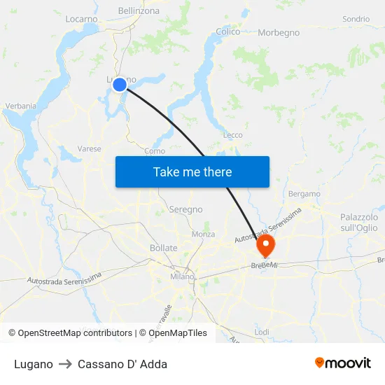 Lugano to Cassano D'Adda map