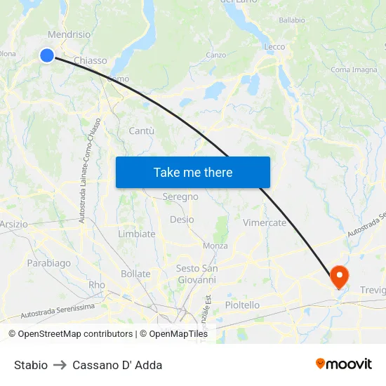 Stabio to Cassano D' Adda map