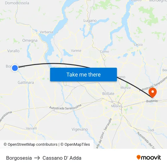 Borgosesia to Cassano D' Adda map