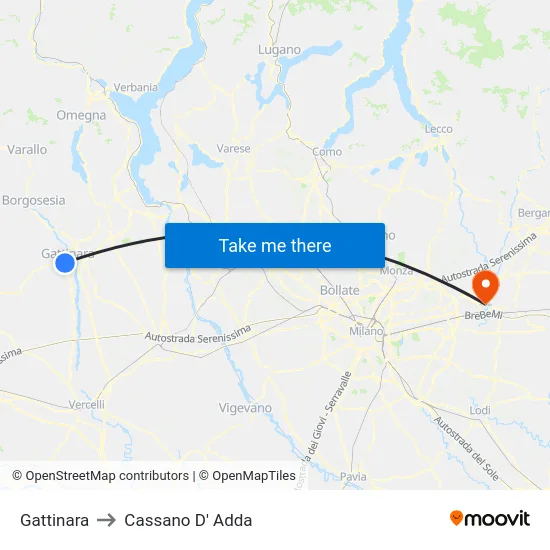 Gattinara to Cassano D'Adda map