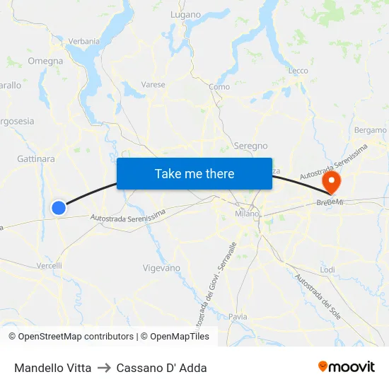 Mandello Vitta to Cassano D'Adda map