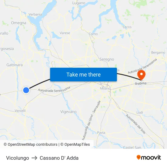 Vicolungo to Cassano D' Adda map