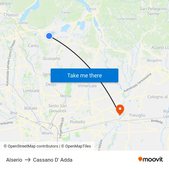 Alserio to Cassano D' Adda map