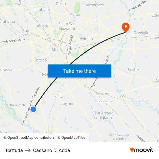 Battuda to Cassano D' Adda map