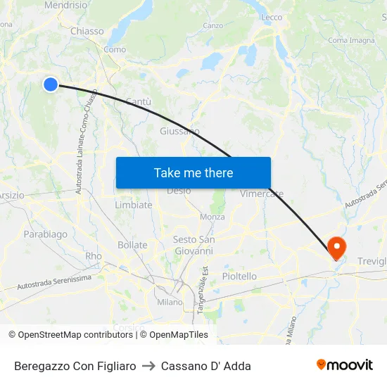 Beregazzo Con Figliaro to Cassano D' Adda map