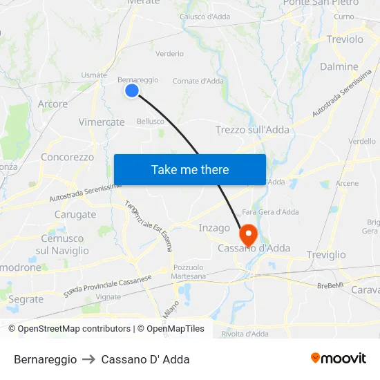 Bernareggio to Cassano D' Adda map
