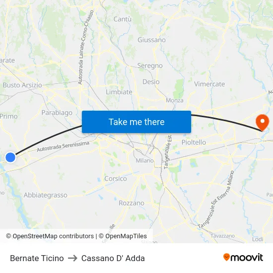 Bernate Ticino to Cassano D' Adda map