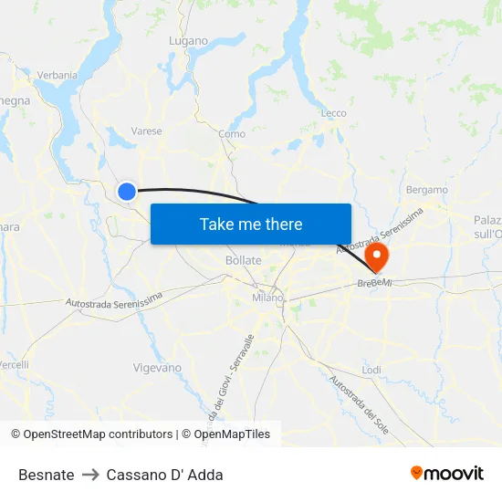 Besnate to Cassano D' Adda map