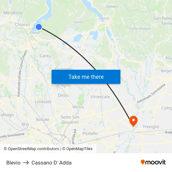 Blevio to Cassano D' Adda map