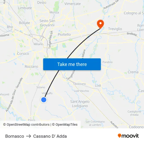 Bornasco to Cassano D' Adda map