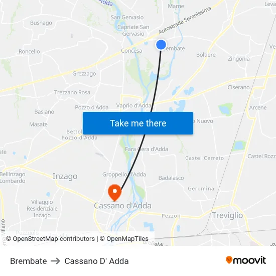 Brembate to Cassano D' Adda map