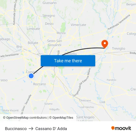 Buccinasco to Cassano D' Adda map