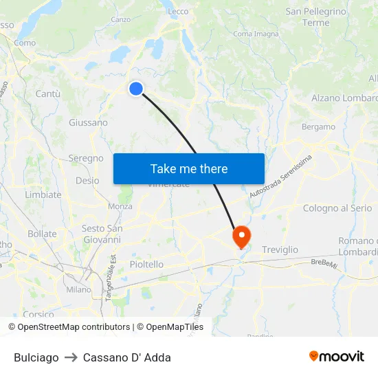 Bulciago to Cassano D' Adda map