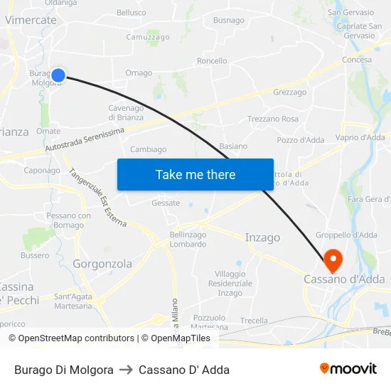 Burago Di Molgora to Cassano D' Adda map
