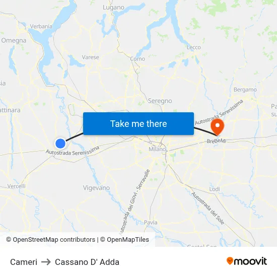 Cameri to Cassano D' Adda map