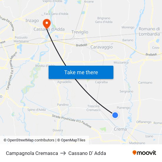 Campagnola Cremasca to Cassano D' Adda map