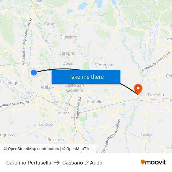 Caronno Pertusella to Cassano D' Adda map