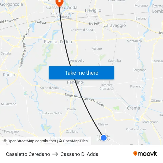 Casaletto Ceredano to Cassano D'Adda map