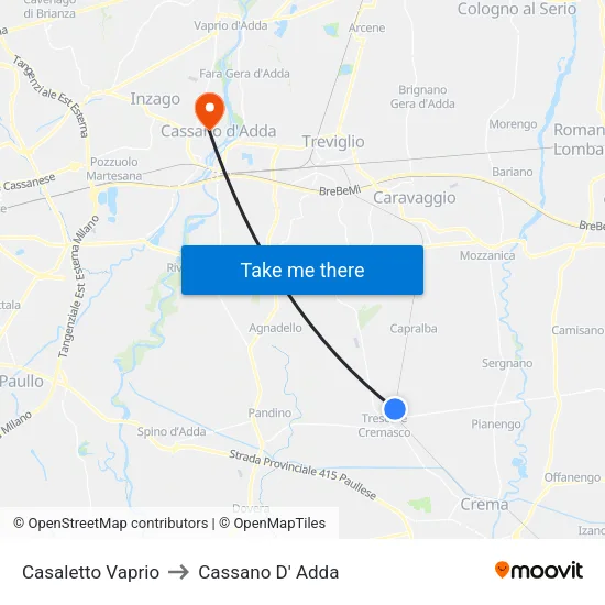 Casaletto Vaprio to Cassano D' Adda map