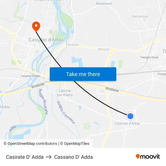 Casirate d'Adda to Cassano D'Adda map