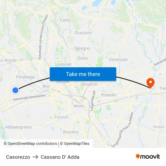 Casorezzo to Cassano D' Adda map