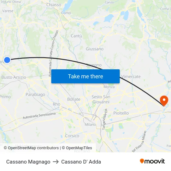 Cassano Magnago to Cassano D' Adda map