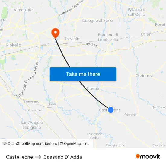 Castelleone to Cassano D' Adda map