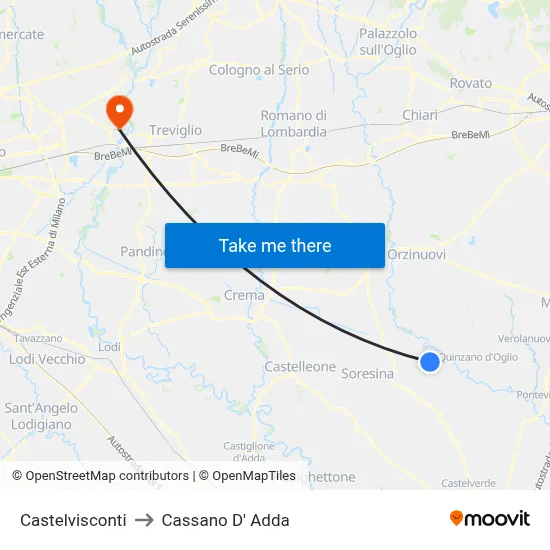 Castelvisconti to Cassano D'Adda map