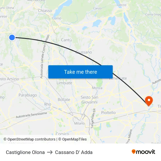 Castiglione Olona to Cassano D'Adda map