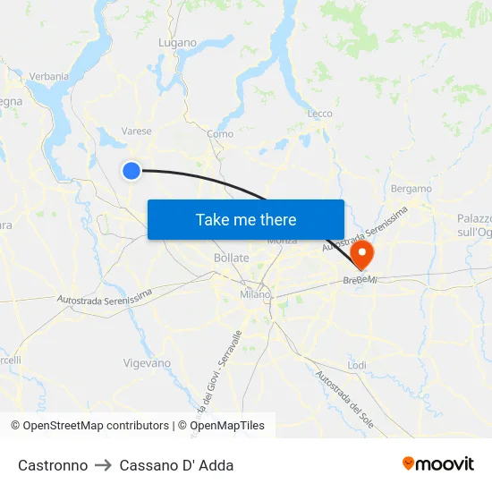 Castronno to Cassano D' Adda map