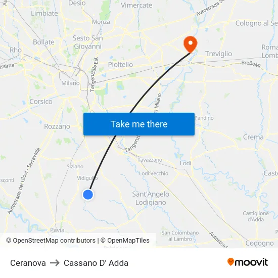 Ceranova to Cassano D' Adda map