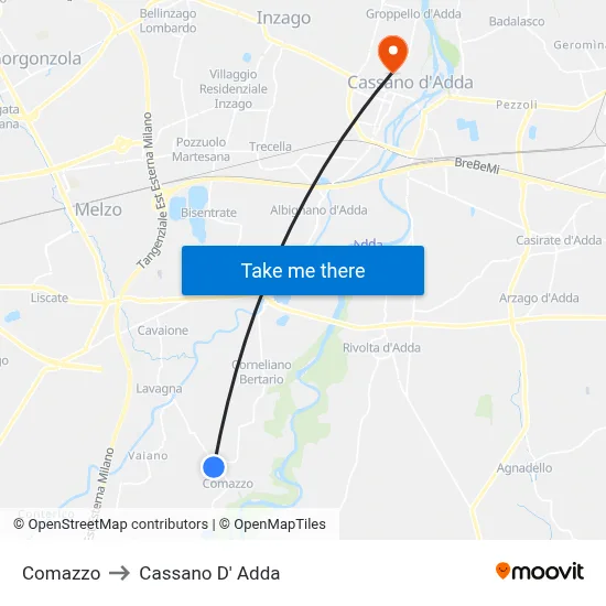 Comazzo to Cassano D' Adda map