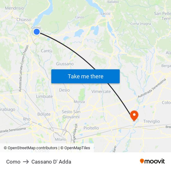 Como to Cassano D' Adda map