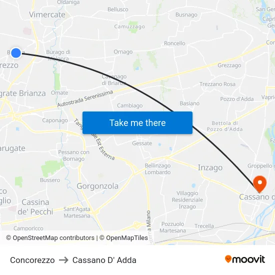Concorezzo to Cassano D' Adda map