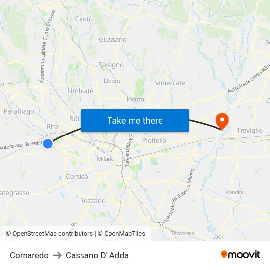 Cornaredo to Cassano D' Adda map