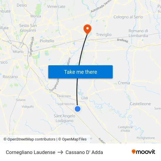 Cornegliano Laudense to Cassano D'Adda map