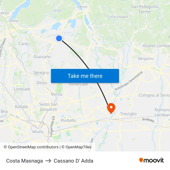 Costa Masnaga to Cassano D'Adda map