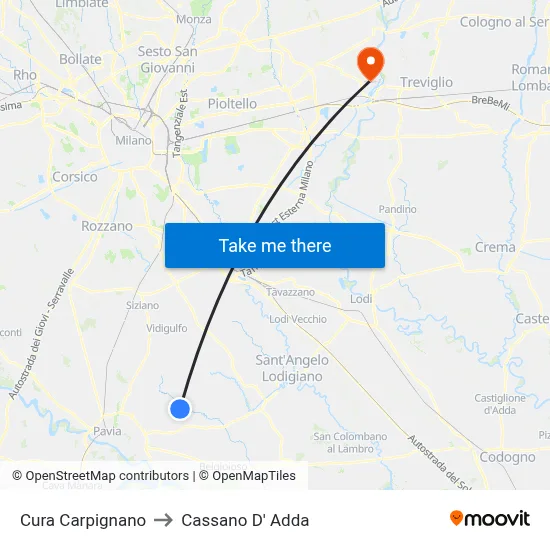 Cura Carpignano to Cassano D'Adda map