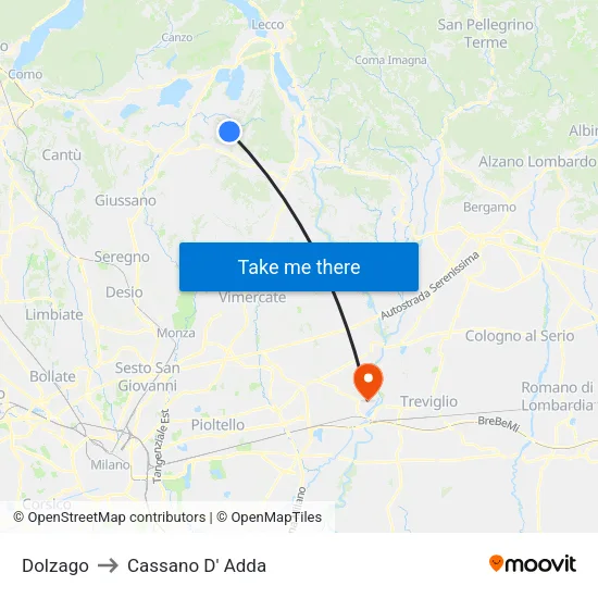Dolzago to Cassano D' Adda map