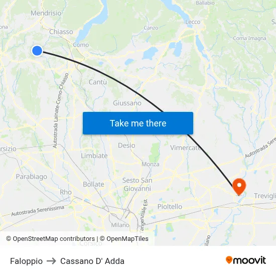 Faloppio to Cassano D'Adda map