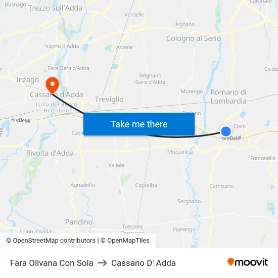 Fara Olivana Con Sola to Cassano D'Adda map